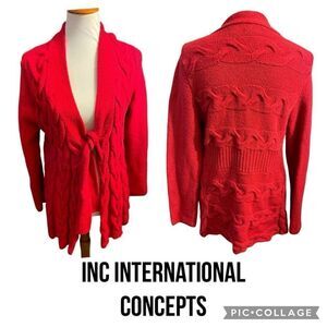 Inc International Concepts Red Cable Knit Cardigan with Tie at Chest Size X-Larg